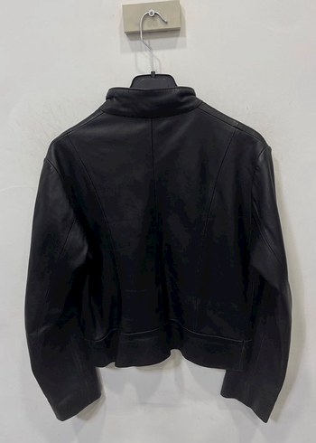 m Beden Kadın Siyah Deri Fermuarlı Vintage Biker Ceket