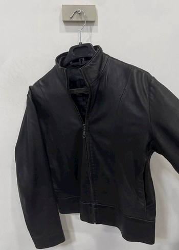American Vintage Kadın Siyah Deri Fermuarlı Vintage Biker Ceket