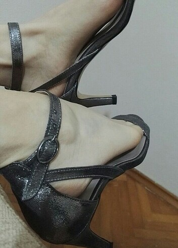 38 Beden gri Renk Parlak yaldızlı gri #Abiye orta topuklu şık ayakkabı