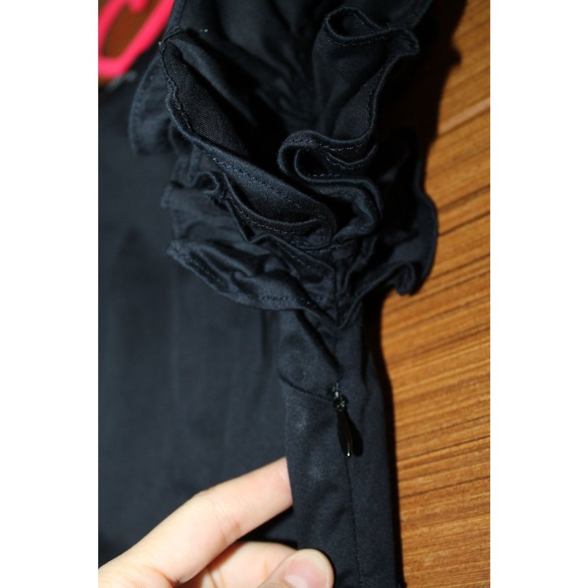 Kolsuz Fırfırlı Siyah Midi Elbise - Görsel 3