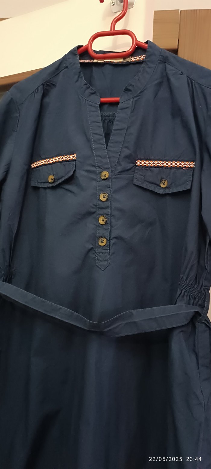 Lacivert Kemerli Uzun Günlük Kadın Hamile Elbisi - Görsel 2