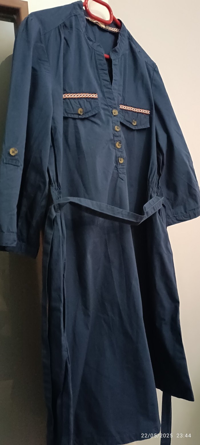 Lacivert Kemerli Uzun Günlük Kadın Hamile Elbisi - Görsel 3