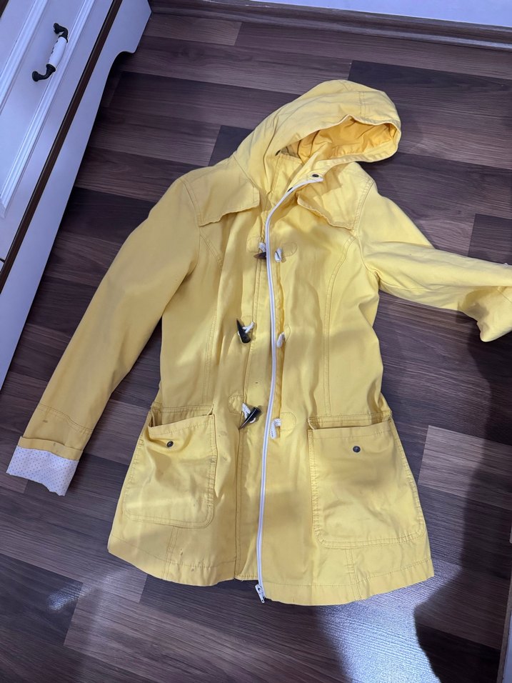 Sarı Midi Düğmeli Kadın Yağmurluk - Görsel 4
