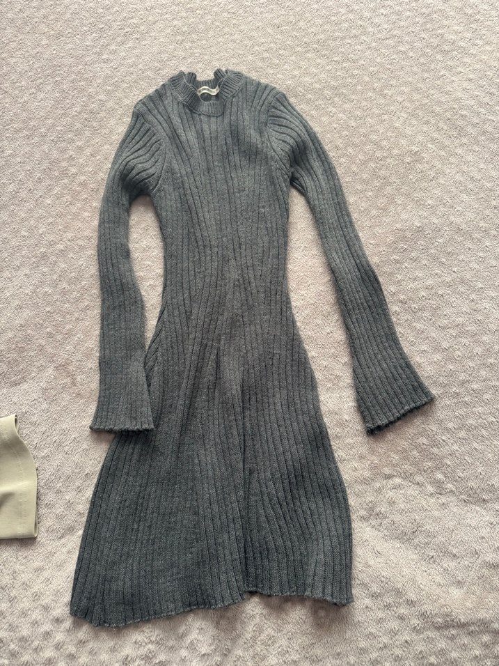 Gri Uzun Kollu Triko Kadın Elbise - Görsel 4