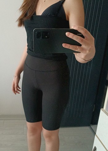 Siyah Yüksek Bel Kadın Spor Şortu