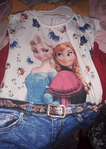 Kız Çocuk Renkli Baskılı Kısa Kollu Tişört