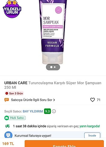 Urban care mor şampuan iki tane