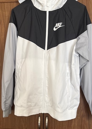 Nike Erkek Beyaz Gri Kapüşonlu Yağmurluk - Görsel 5