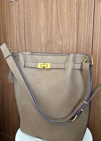 Bej Deri Kadın Omuz Çantası - Görsel 2