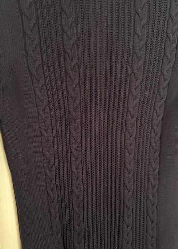 Lacivert Örgü Yakalı triko elbise - Görsel 4