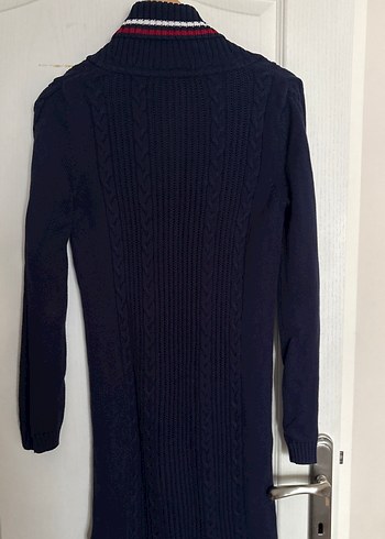 Lacivert Örgü Yakalı triko elbise - Görsel 3