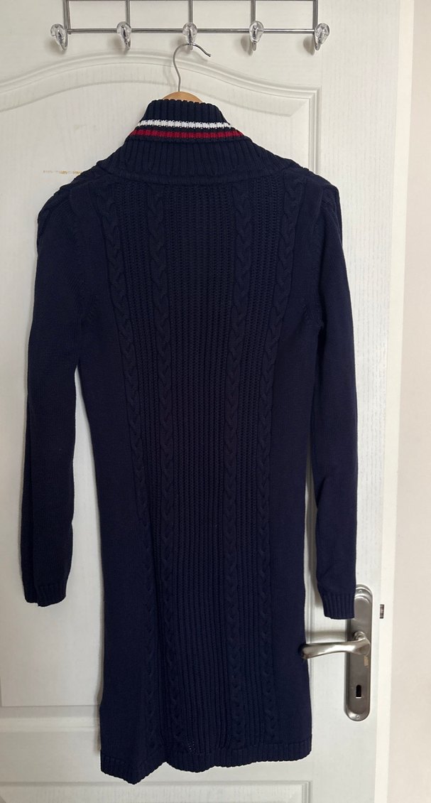 Lacivert Örgü Yakalı triko elbise - Görsel 3