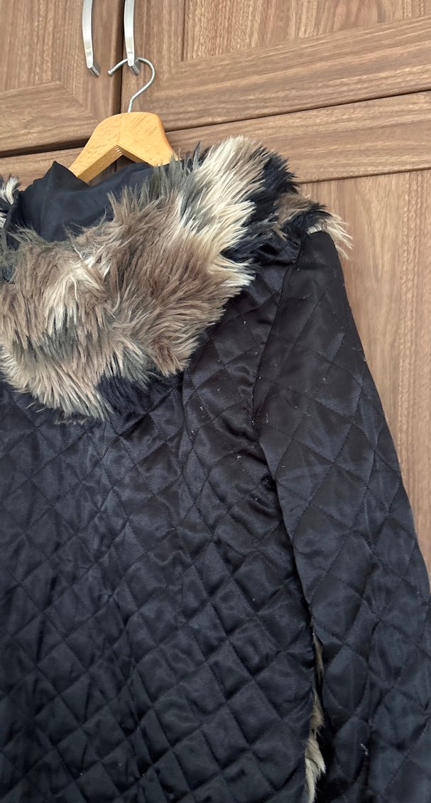 Kahverengi siyah Desenli Midi Suni Kürk Ceket - Görsel 4