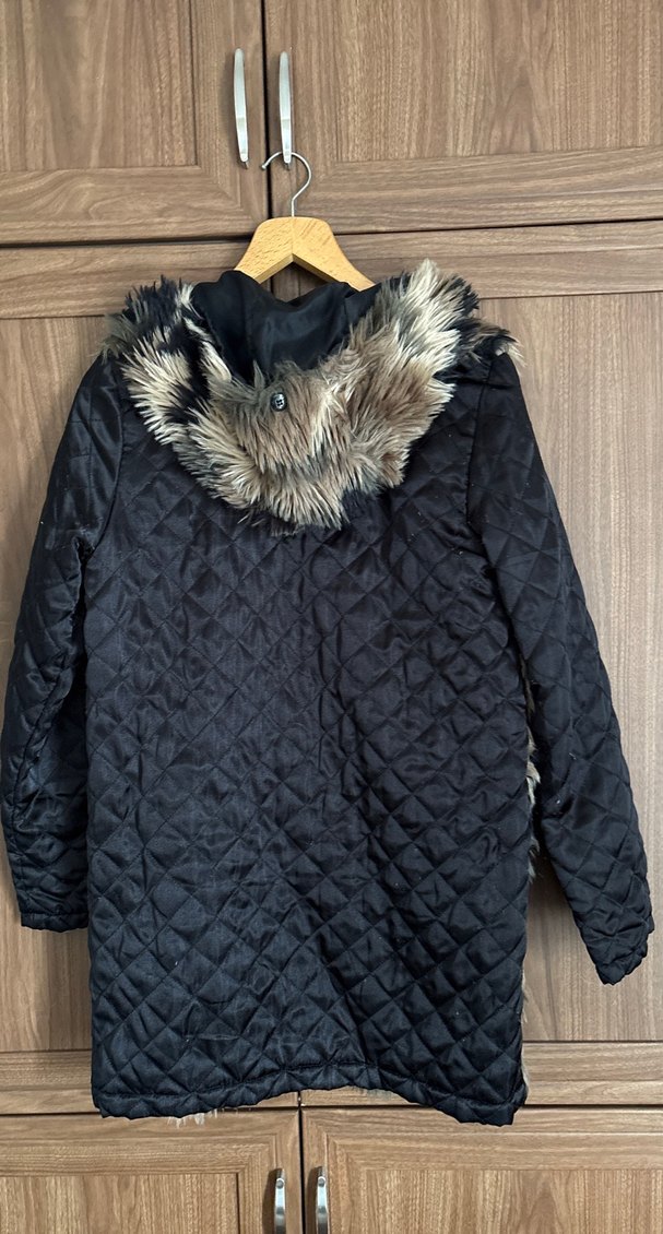 Kahverengi siyah Desenli Midi Suni Kürk Ceket - Görsel 3