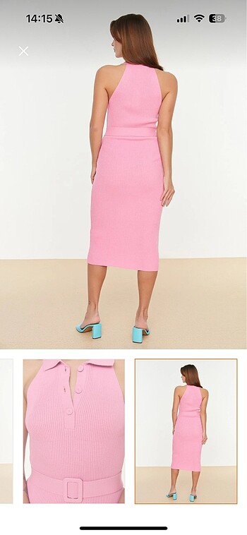 m Beden Trendyolmilla pembe triko halter yana elbise