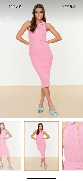Trendyol & Milla Trendyolmilla pembe triko halter yana elbise