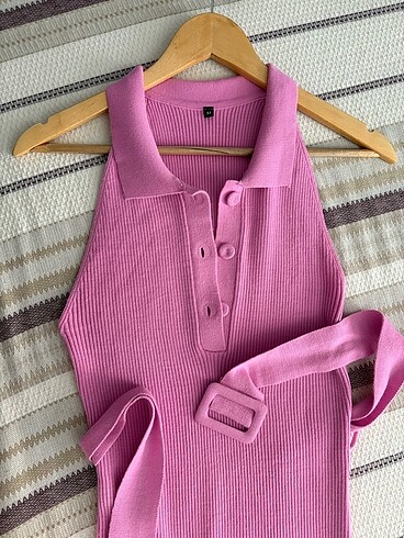 m Beden pembe Renk Trendyolmilla pembe triko halter yana elbise