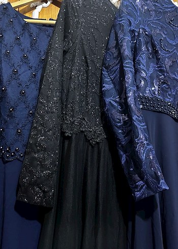 Nakışlı ve Boncuk İşlemeli Lacivert Uzun Abiye Elbise - Görsel 9
