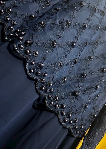 Nakışlı ve Boncuk İşlemeli Lacivert Uzun Abiye Elbise - Görsel 7