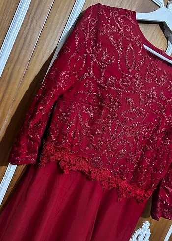 Uzun Kollu Dantel İşlemeli Abiye Elbise - Görsel 3