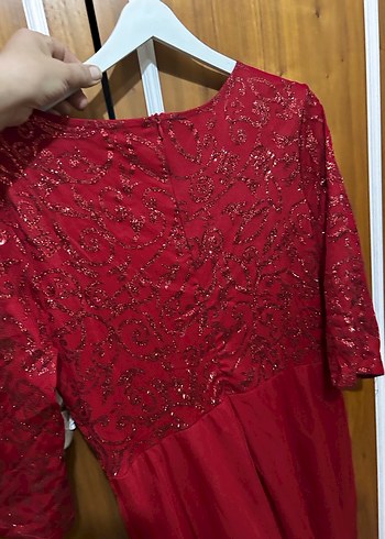 Uzun Kollu Dantel İşlemeli Abiye Elbise - Görsel 4