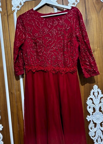 Uzun Kollu Dantel İşlemeli Abiye Elbise - Görsel 2