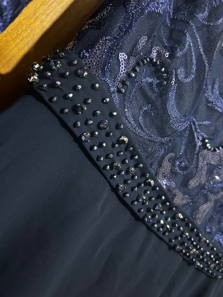 Kadın Lacivert Uzun Kollu Nakışlı Abiye Elbise - Görsel 2