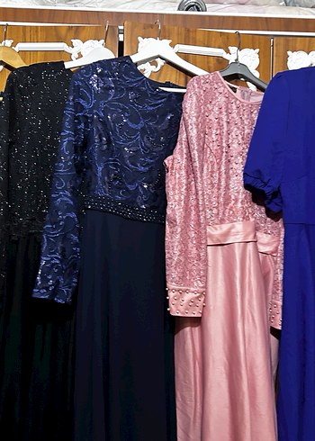 Uzun Kollu Vintage Pembe Abiye Elbise - Görsel 7