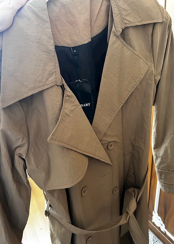 Bej Kadın Keten Düğmeli Trençkot - Görsel 6