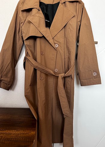 Bej Kadın Keten Düğmeli Trençkot - Görsel 2