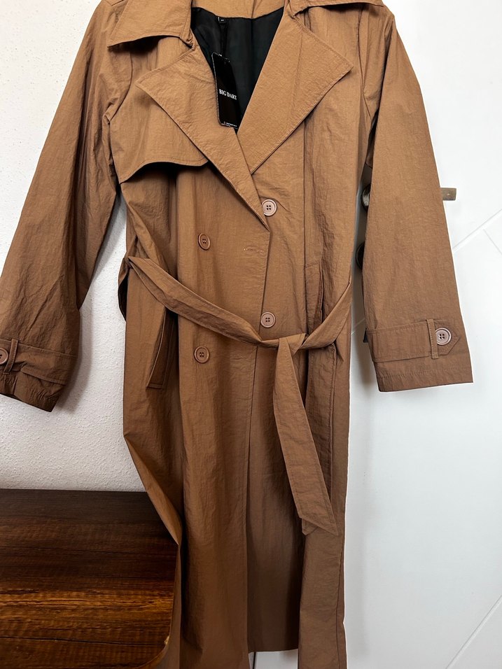 Bej Kadın Keten Düğmeli Trençkot - Görsel 2
