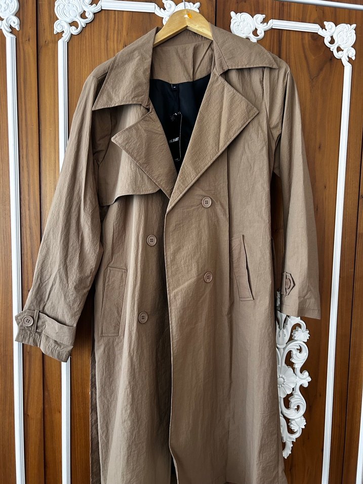 Bej Kadın Keten Düğmeli Trençkot - Görsel 3