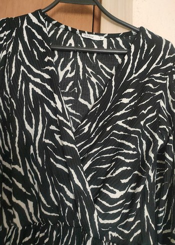 m Beden Zebra Desenli Midi Kadın Elbise