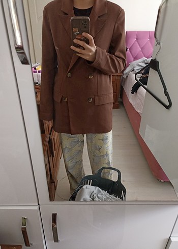 Düğmeli Kahverengi Kadın Blazer