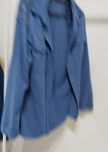 Düğmeli Gri Denim Kadın Gömlek - Görsel 7