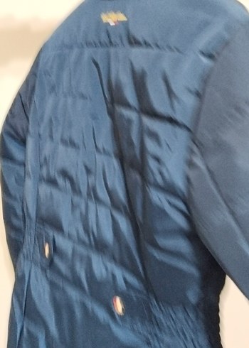 Nakışlı Mavi Kadın Kışlık Mont - Görsel 5