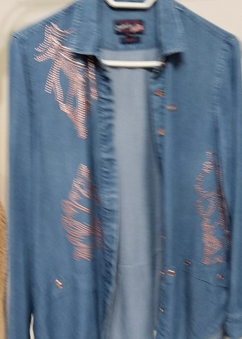 Düğmeli Mavi Denim Kadın Gömlek - Görsel 2