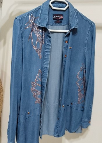 Düğmeli Mavi Denim Kadın Gömlek - Görsel 4