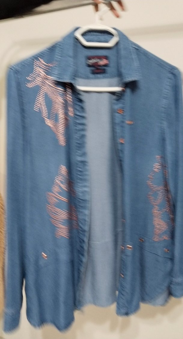 Düğmeli Mavi Denim Kadın Gömlek - Görsel 2