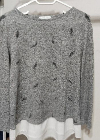 Gri Desenli Kadın Uzun Kollu Triko Kazak - Görsel 3