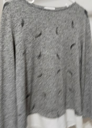 Gri Desenli Kadın Uzun Kollu Triko Kazak - Görsel 2