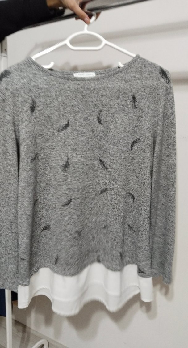 Gri Desenli Kadın Uzun Kollu Triko Kazak - Görsel 3