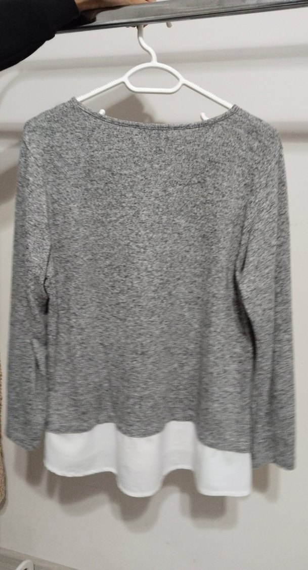 Gri Desenli Kadın Uzun Kollu Triko Kazak - Görsel 5