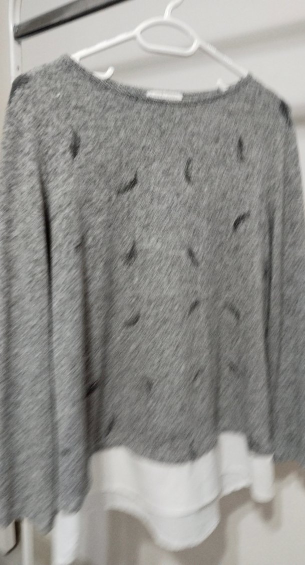 Gri Desenli Kadın Uzun Kollu Triko Kazak - Görsel 2