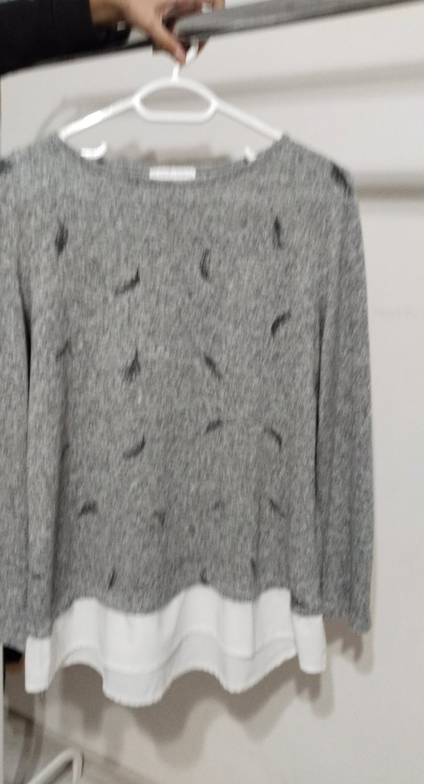 Gri Desenli Kadın Uzun Kollu Triko Kazak - Görsel 4