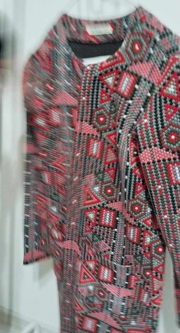 Renkli Bohem Örgü Uzun Hamile Ceketi - Görsel 2