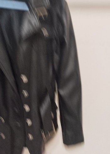 Düğmeli Siyah Deri Kadın Ceket - Görsel 2