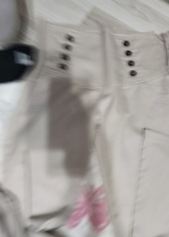 Düğmeli Bej Kadın Kumaş Pantolon - Görsel 4