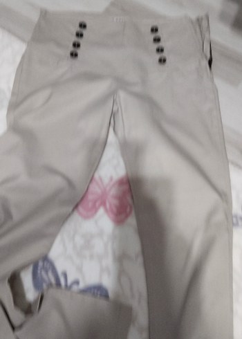 Düğmeli Bej Kadın Kumaş Pantolon - Görsel 2