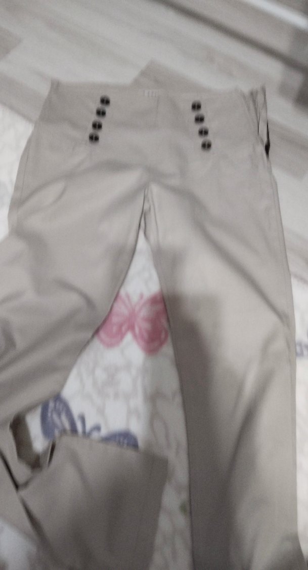 Düğmeli Bej Kadın Kumaş Pantolon - Görsel 2